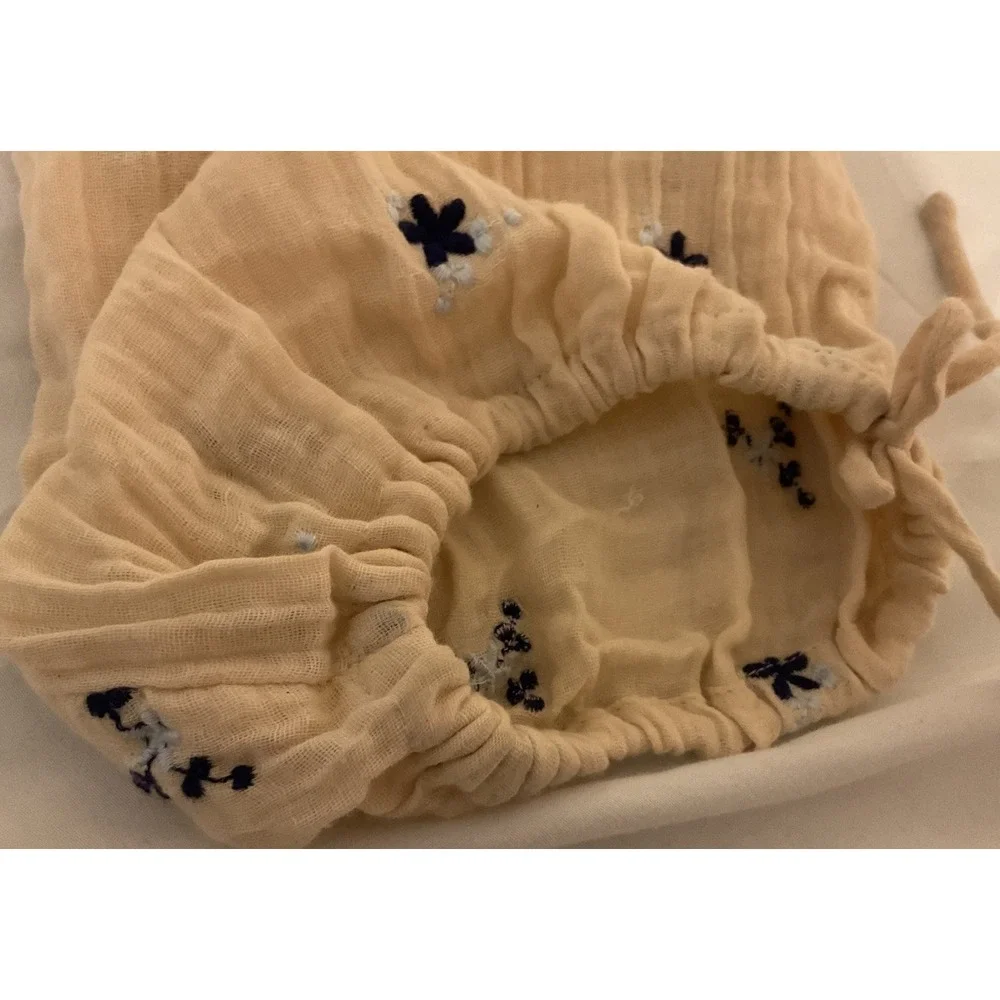 NWT Free People Dahlia WideLeg Floral Embroidered Ribbed 100% Cotton Jumpsuit XS - Picture 7 of 14